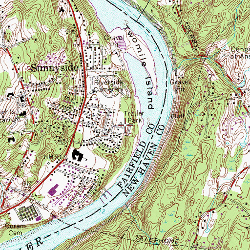 Topographic Map of Sunnyside Trailer Park, CT
