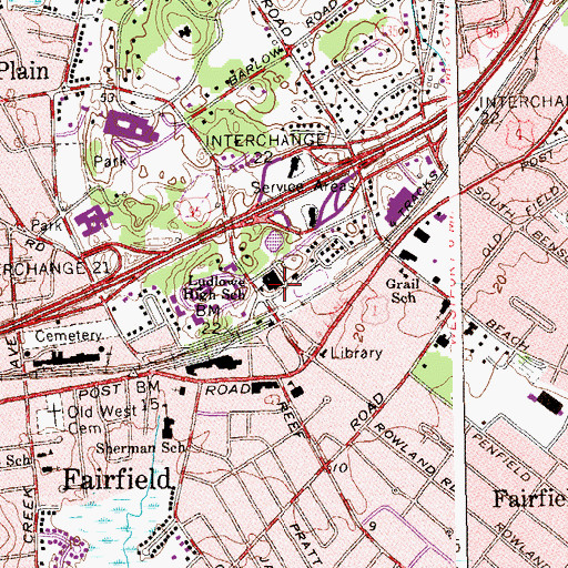 Topographic Map of Tomlinson Middle School, CT