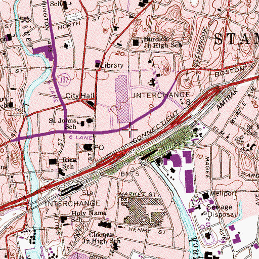 Topographic Map of Town Center Shopping Center, CT