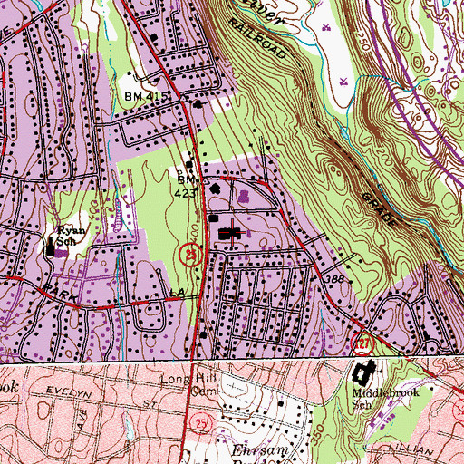 Topographic Map of Town Hall Shopping Plaza Shopping Center, CT