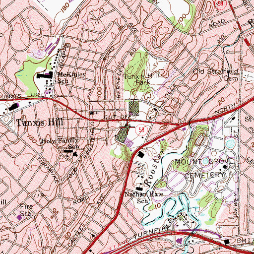 Topographic Map of Tunxis Hill Shopping Center, CT