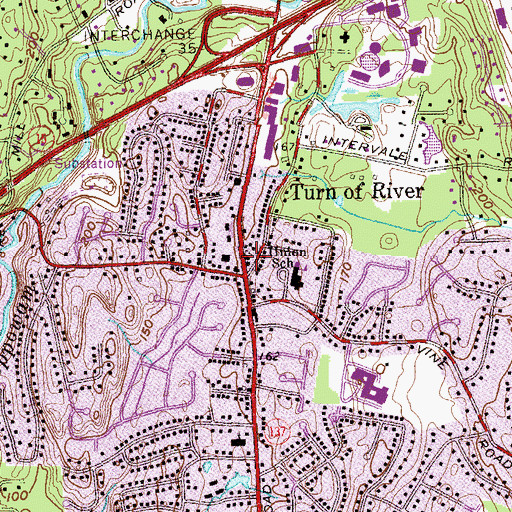 Topographic Map of Turn of River Presbyterian Church, CT