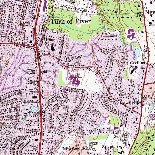 Topographic Map of Turn of River Middle School, CT