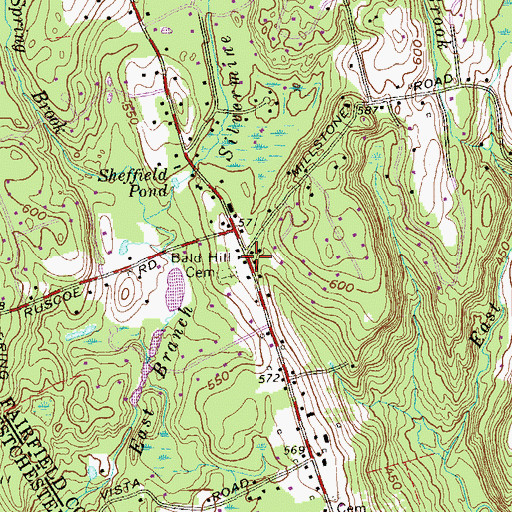 Topographic Map of Upper Bald Hill, CT