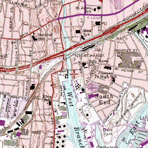 Topographic Map of Waterside Park, CT