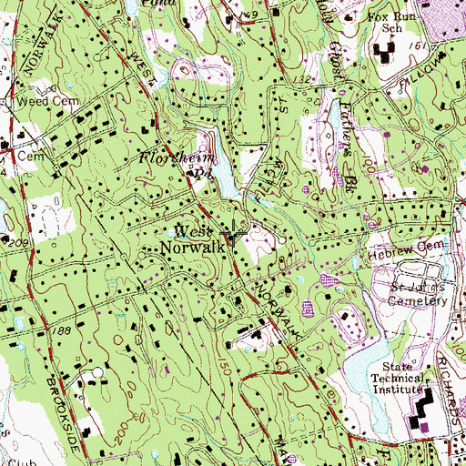 Topographic Map of West Norwalk Church, CT