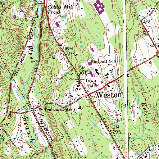 Topographic Map of Weston Post Office, CT