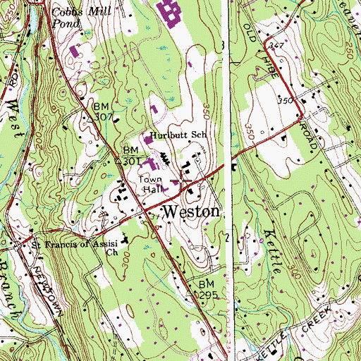 Topographic Map of Weston Public Library, CT