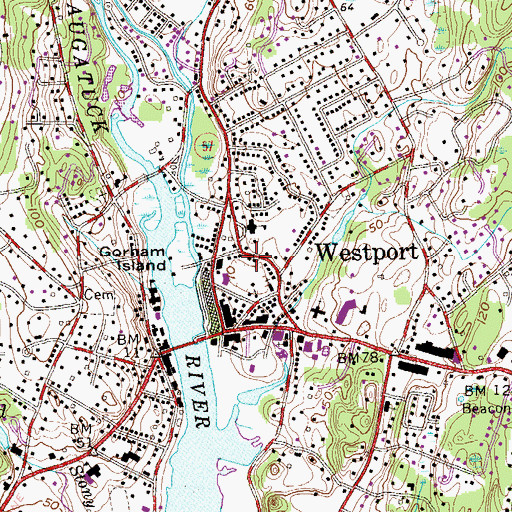 Topographic Map of Westport Historical Society Library, CT