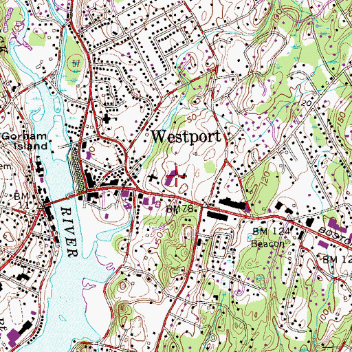 Topographic Map of Westport Post Office, CT