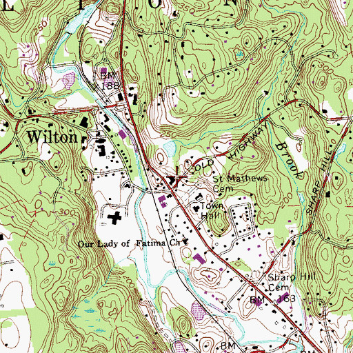 Topographic Map of Wilton Baptist Church, CT