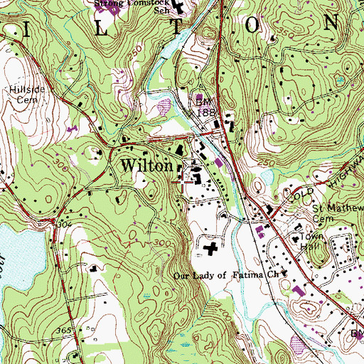 Topographic Map of Wilton Post Office, CT