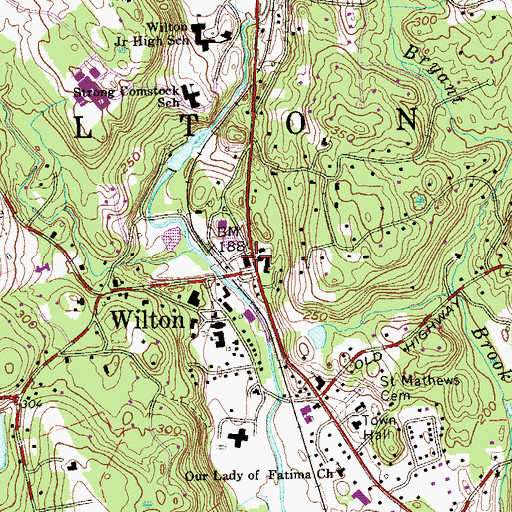 Topographic Map of Wilton Station, CT