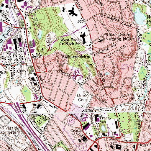 Topographic Map of Winnipauk Village, CT