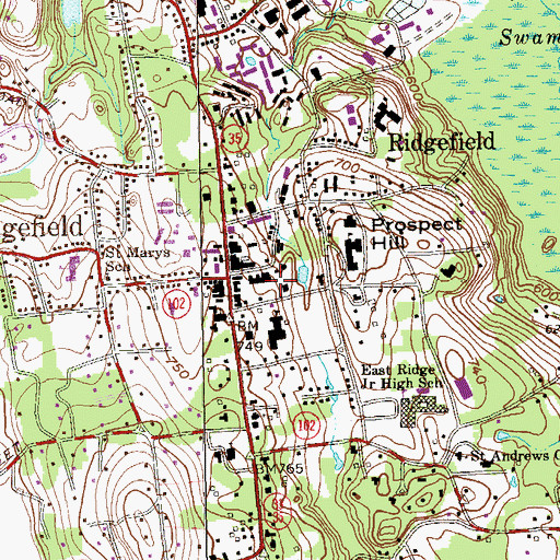 Topographic Map of Yankee Ridge Shopping Center, CT