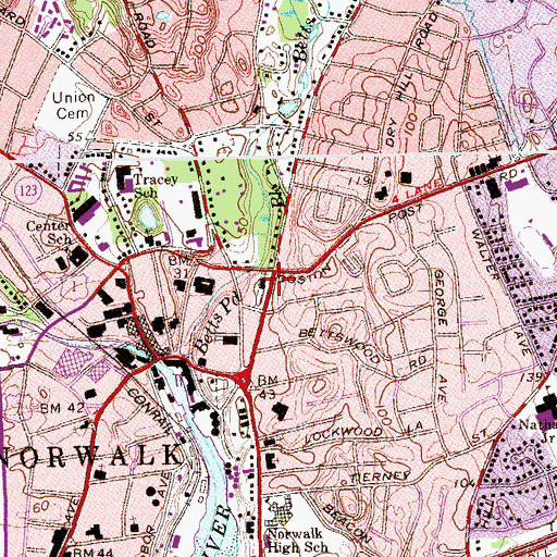 Topographic Map of Saint Pauls on the Green Church, CT