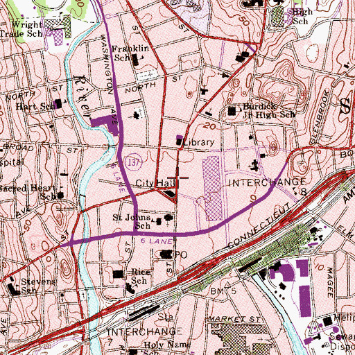 Topographic Map of 1983 Downtown Stamford Historic District, CT