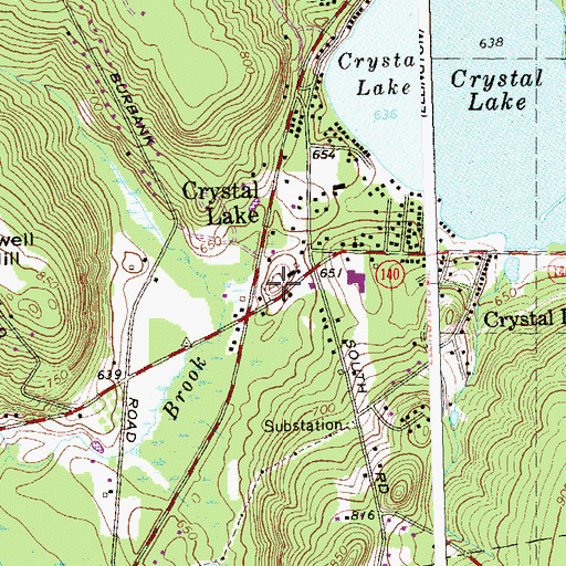 Topographic Map of Crystal Lake Cemetery, CT