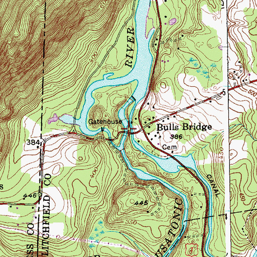 Topographic Map of Bulls Bridge Covered Bridge, CT