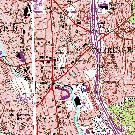 Topographic Map of Center Congregational Church, CT