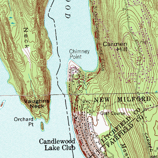 Topographic Map of Chimney Point, CT
