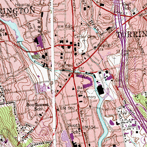 Topographic Map of Torrington Library, CT