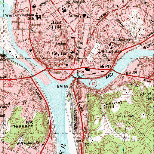 Topographic Map of Laurel Hill Bridge, CT