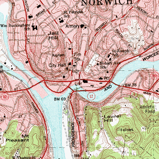 Topographic Map of Otis Library, CT