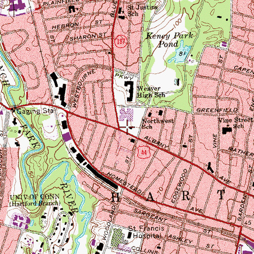 Topographic Map of Albany Avenue Branch Hartford Public Library, CT