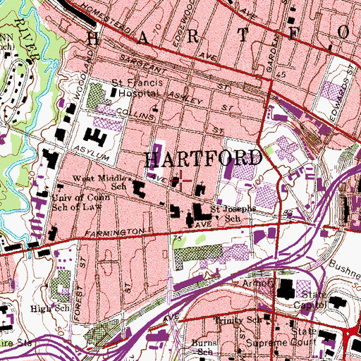 Topographic Map of Asylum Avenue Church, CT