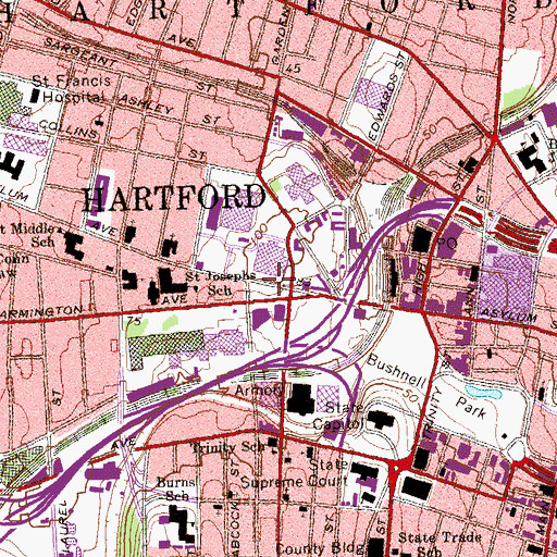 Topographic Map of Asylum Avenue District Historic District, CT