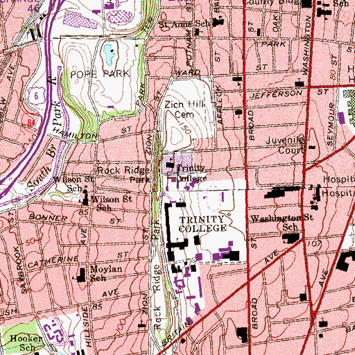 Topographic Map of Austin Arts Center, CT