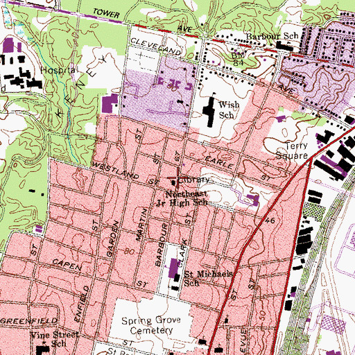 Topographic Map of Barbour Branch Hartford Public Library, CT