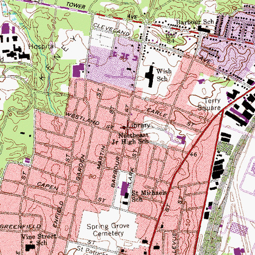 Topographic Map of Barbour Street Branch Library, CT