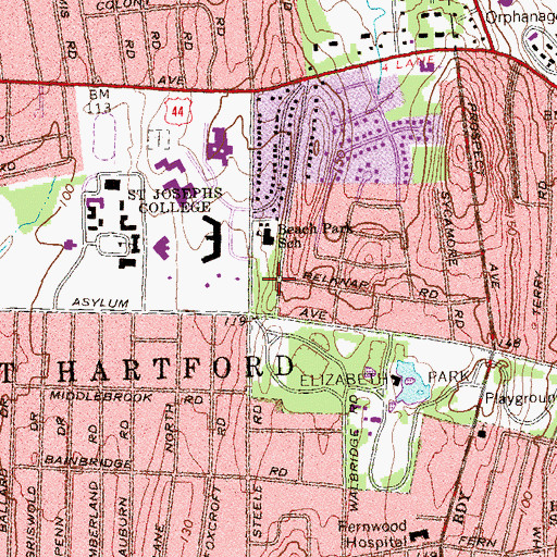 Topographic Map of Beach Park, CT