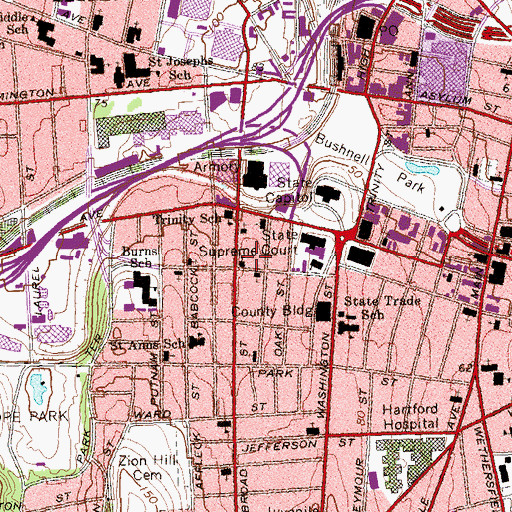 Topographic Map of Bethesda Baptist Church, CT