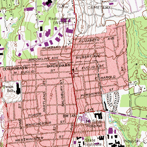 Topographic Map of Blackwell Memorial African Methodist Episcopal Zion Church, CT