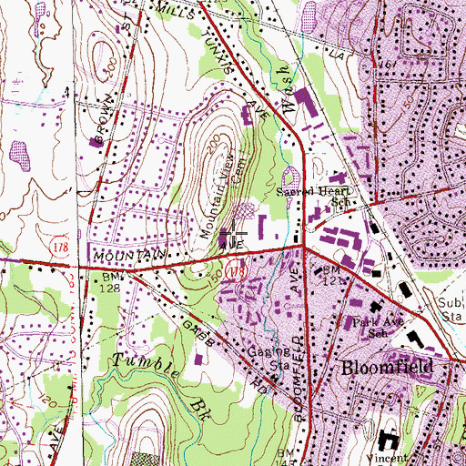 Topographic Map of Bloomfield Shopping Center, CT