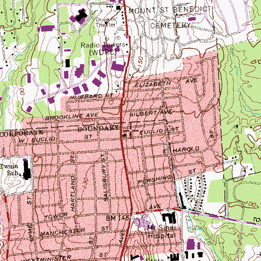 Topographic Map of Blue Hills Baptist Church, CT
