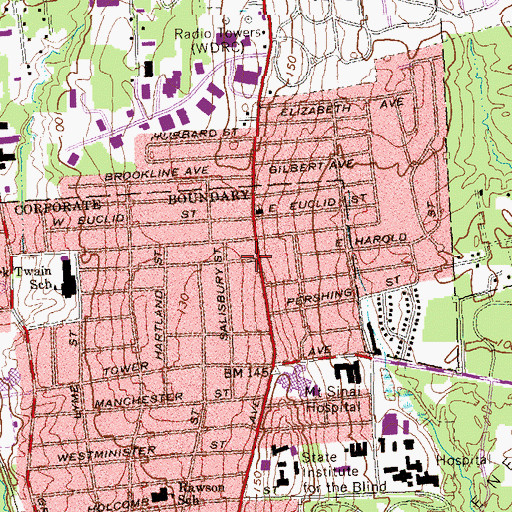 Topographic Map of Blue Hills Branch Hartford Public Library, CT