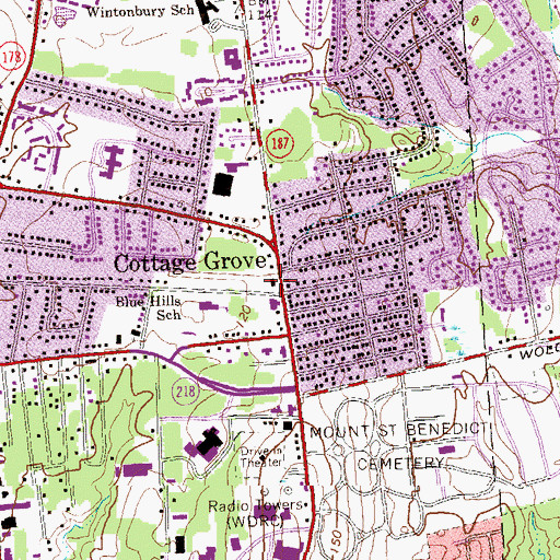Topographic Map of Blue Hills Fire Department Station 1 Headquarters, CT