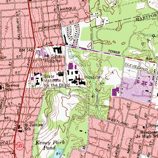 Topographic Map of Blue Hills Hospital Patients Library, CT