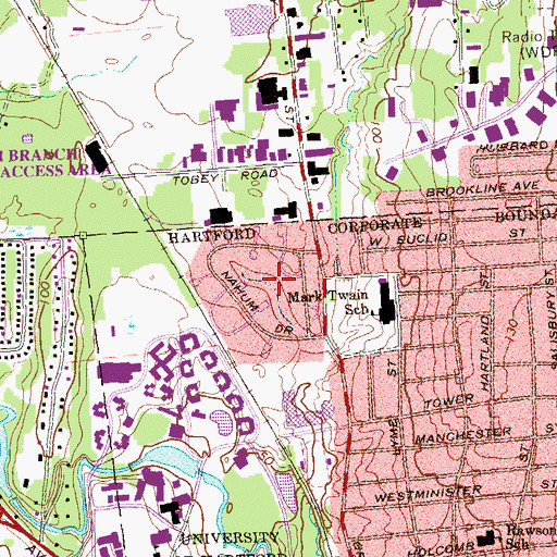 Topographic Map of Bowles Park, CT