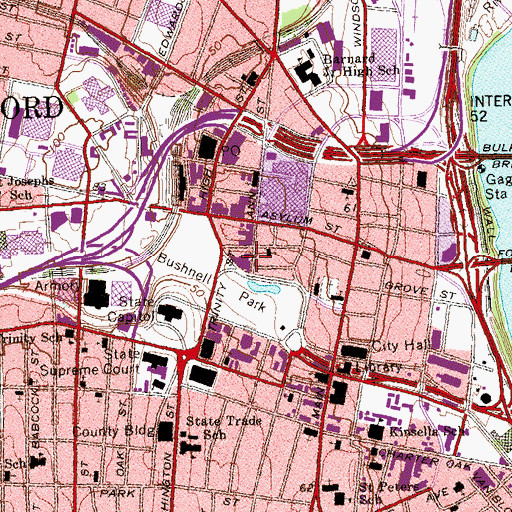 Topographic Map of Bushnell Plaza Shopping Center, CT