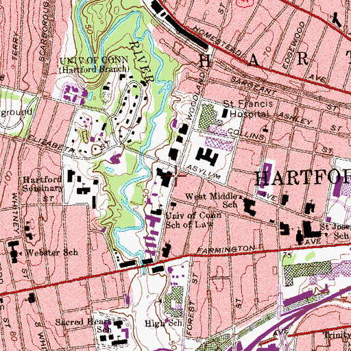 Topographic Map of Capitol Community Technical College, CT
