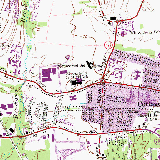 Topographic Map of Carmen Arace Middle School, CT