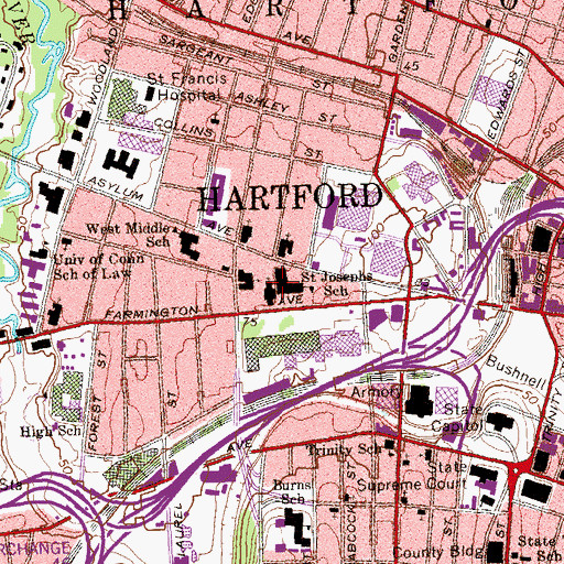Topographic Map of Cathedral of Saint Joseph, CT