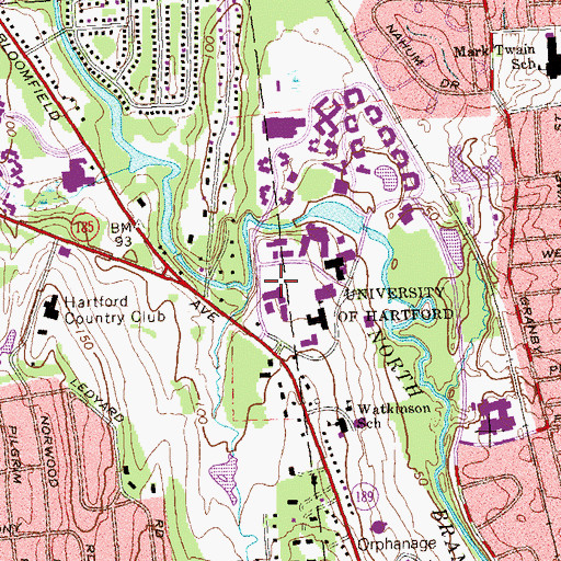 Topographic Map of Charles A Dana Hall, CT