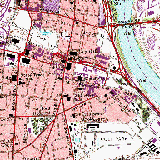 Topographic Map of Charter Oak Tree Memorial Park, CT