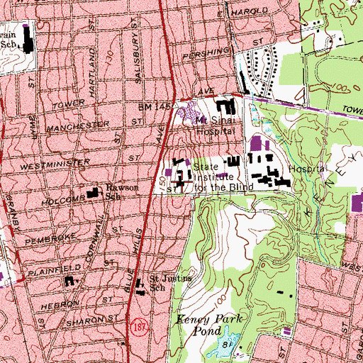 Topographic Map of Connecticut Institute for the Blind, CT